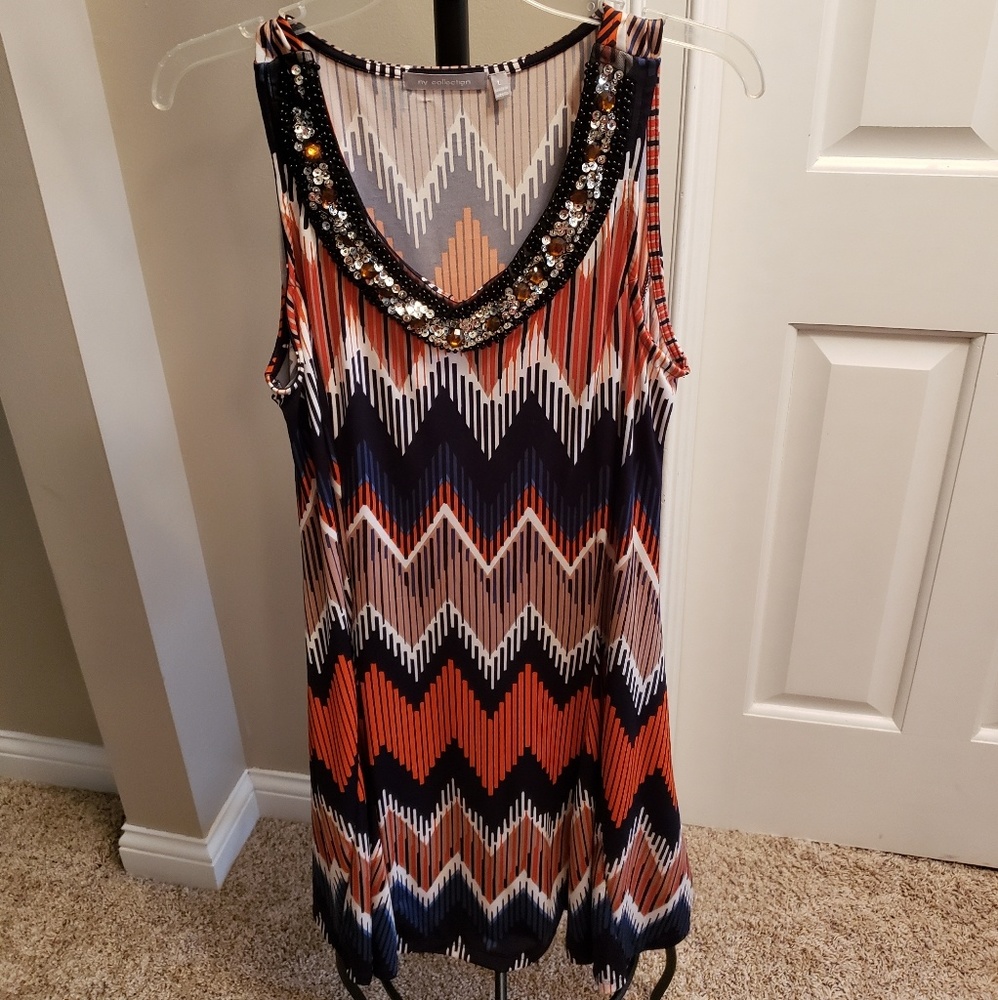 V-neck midi dress with jeweled neckline